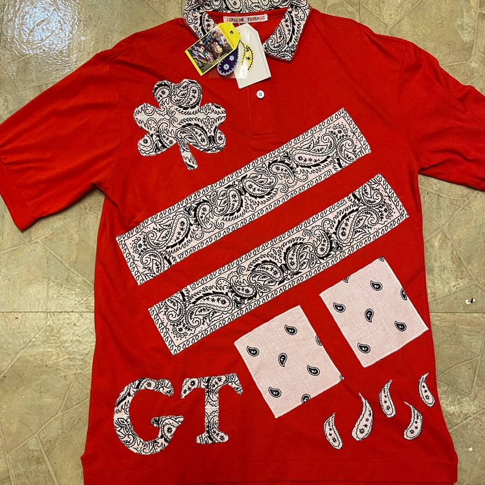 GENUINE THREADZ RED POLO WHITE BANDANNA CLOVER  M L